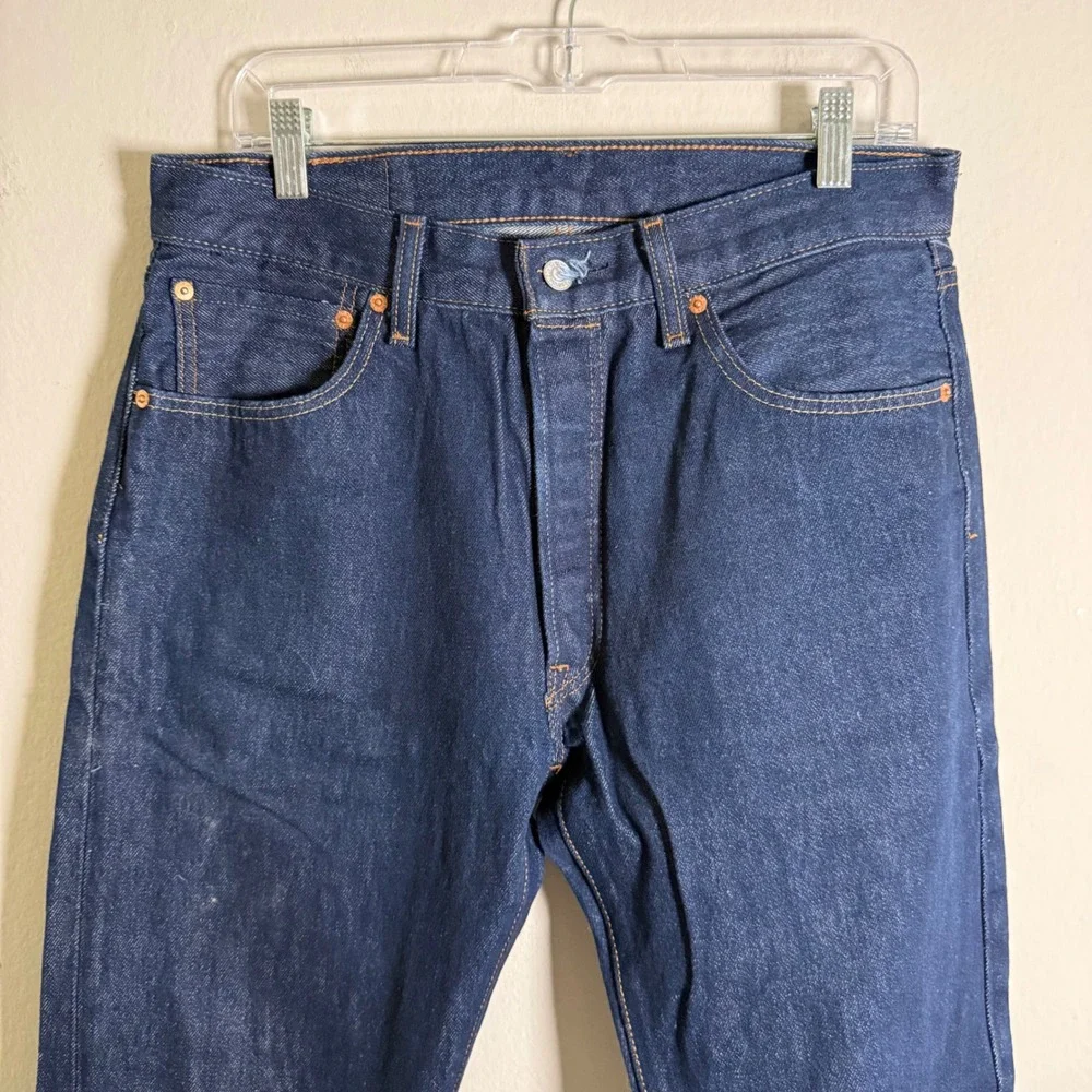 Levis 501 Original Fit Mens Jeans Dark Indigo Blue Straight Leg 33x30 Button Fly
